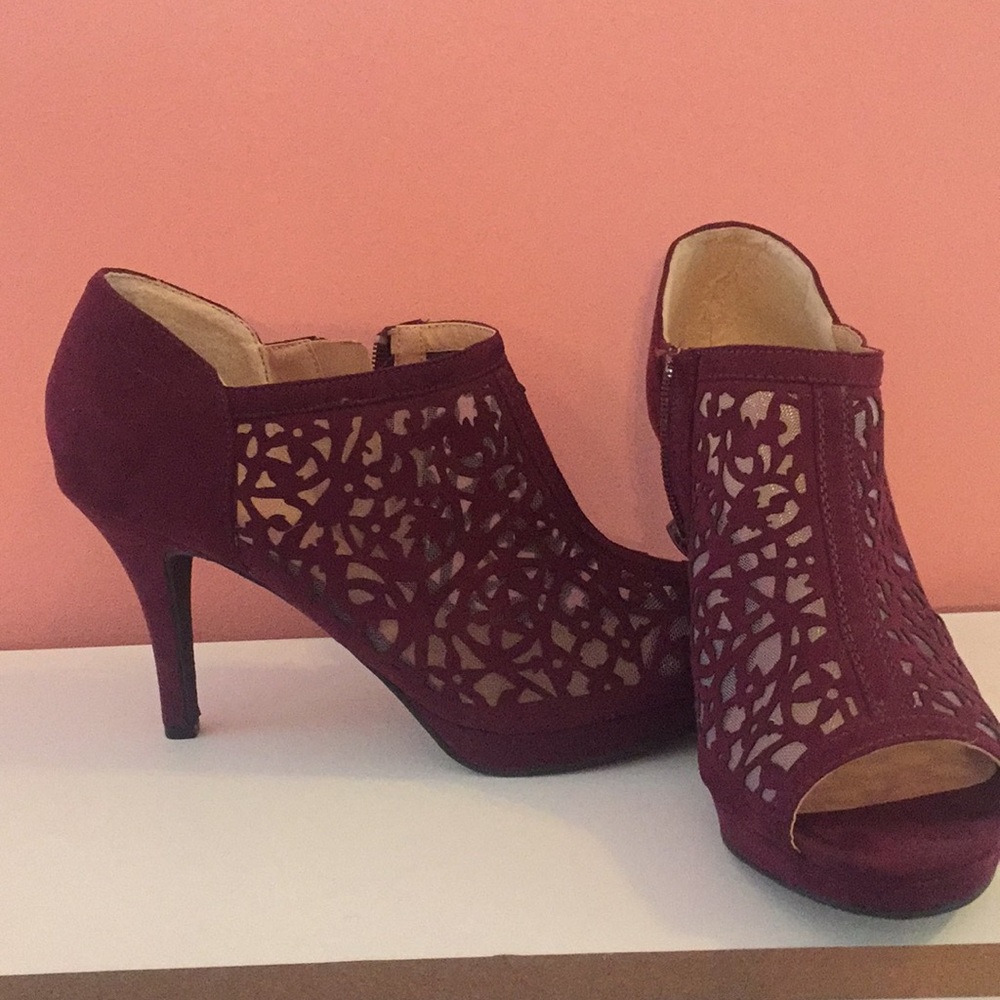 Maroon Peep Toe Booties Size 8